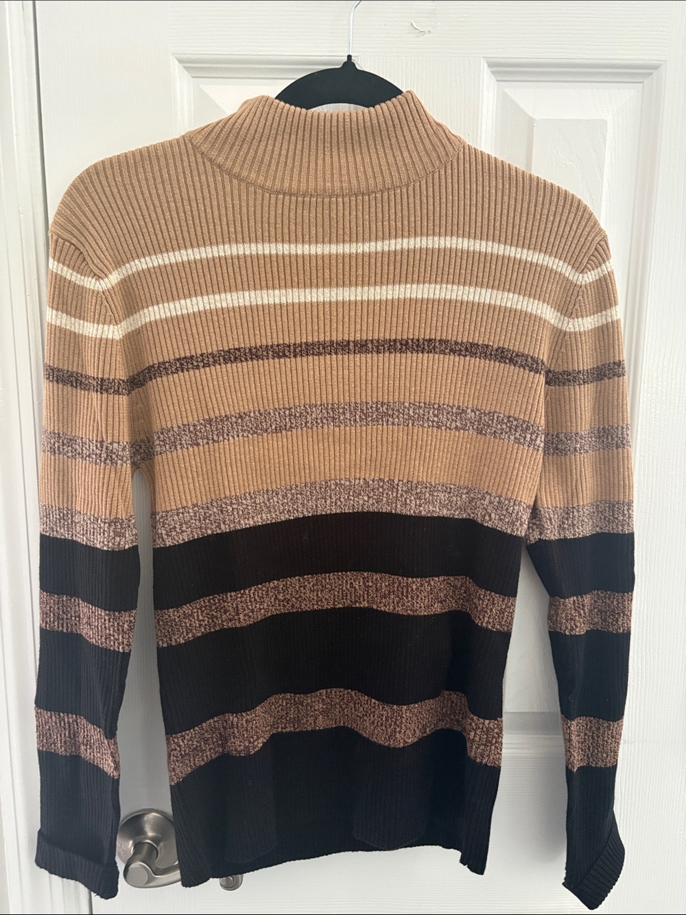 Erika Striped Turtleneck Sweater in Tan, Cream & Black